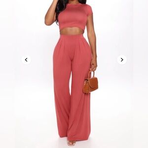 Fashion Nova Wide-Leg High-Rise Pant Set in Dusty Rose